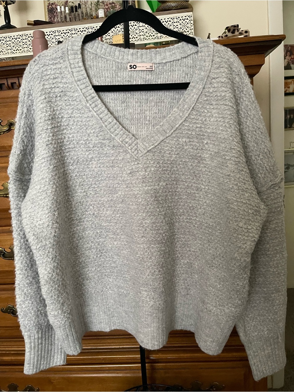 SO Light Gray V-Neck Textured Sweater